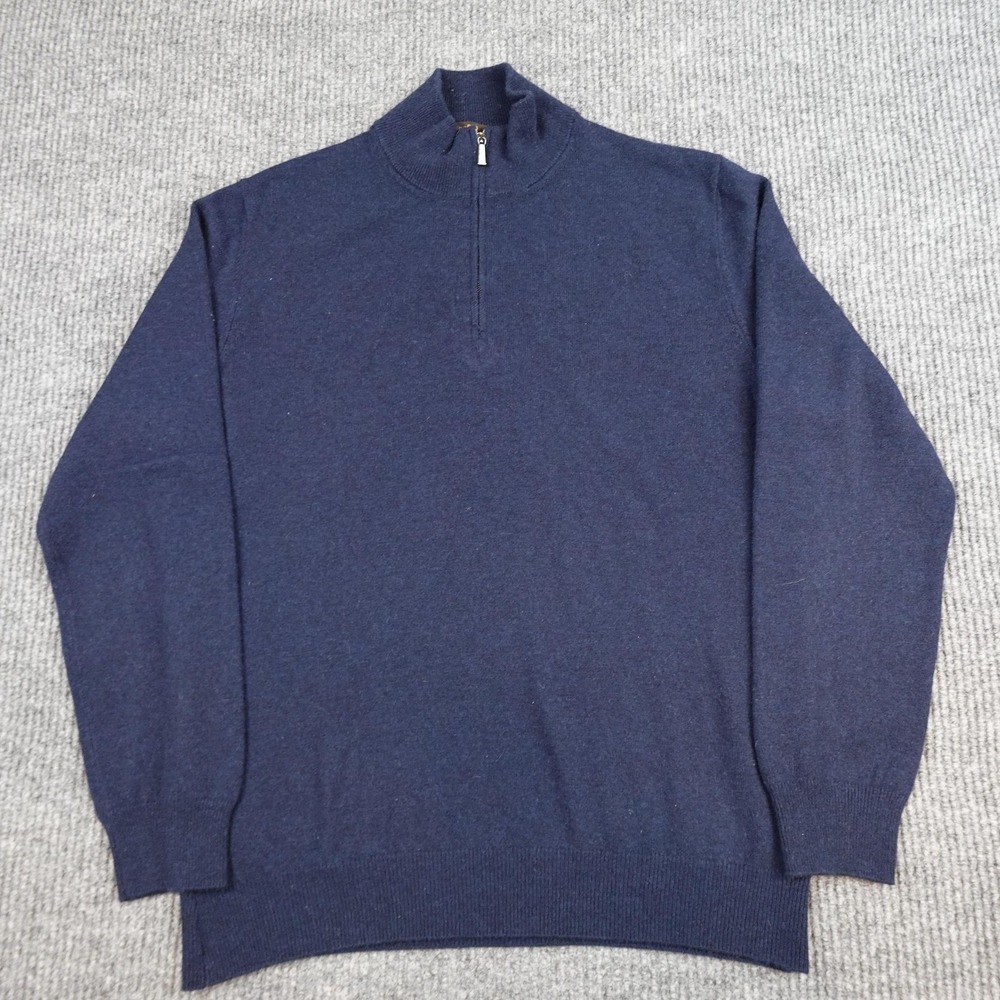 MooRER Sweater Mens Large Blue Wool 1/4 Zip Mock Neck Knit Pullover Long Sleeve